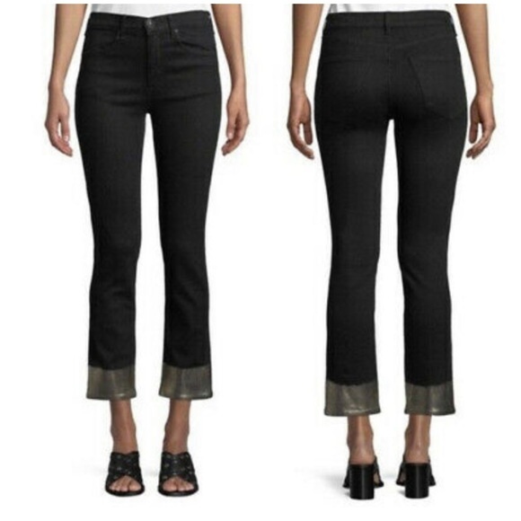 Rag & Bone NWT Bilbury Ankle Cigarette Metallic Hem Jean Size 25 Black/Gold - Picture 2 of 14